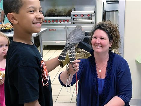 Drew  Holmlund, 9,  holds a hawk  during the  Fifth Annual  Community  Birds and  Bears  Festival.