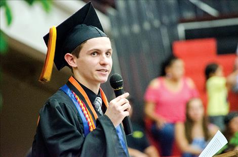 Valedictorian Daniel Koehler speaks to classmates about kindness in his address to the Ronan High School graduating class of 2017.