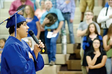 Korbyn J. Pierre sings the National Anthem at the Mission 2017 High School graduation ceremony.  