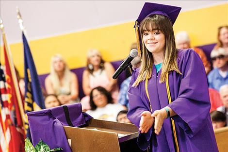 Senior class president, Sophie Sisler, thanks faculty and the administration for all their extra efforts and hard work. 