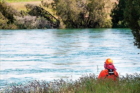 A Lake County Search and Rescue team member watches the Flathead River for the missing man. 