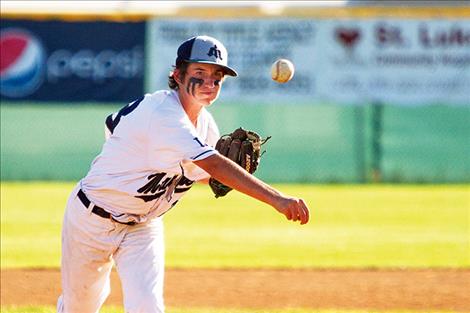 Mariners’ Daniel Kelsch throws some heat during Sunday’s game against Glacier.