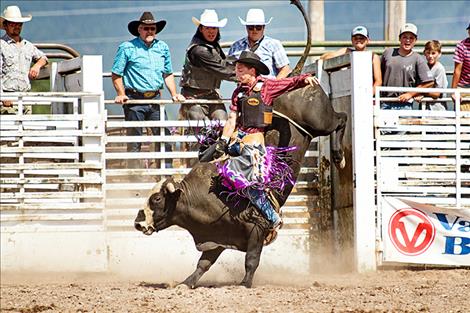 Arlee cowboy Tyler Pierre looks good coming out of the chute.