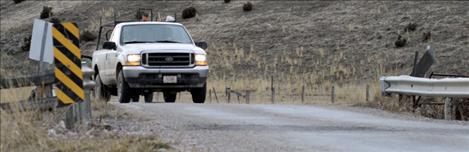 A truck crosses Christensen Bridge on the way to Hot Springs Feb. 27