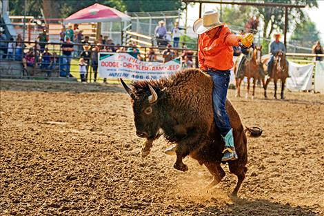 Riley Augare stayed on the buffalo for 8 seconds and earned 69 points.