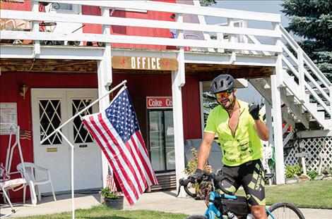 David Woodbury stops in a Diamond S RV Park and Campground on the 19th day of his 107-day camping journey to promote his camping website, Camp Native, raise money for kids to go camping and bring attention to the benefits of camping.