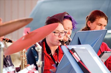 The Arlee High School Band plays during the game.