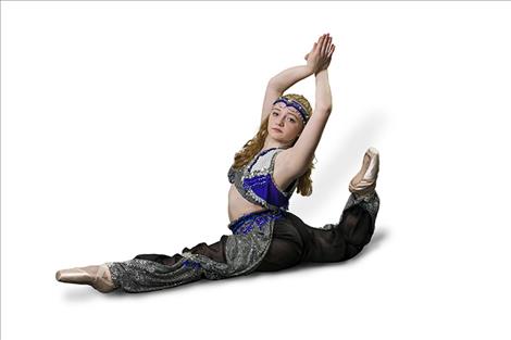 Regam Tintzman plays the part of an Arabian Dancer in the Nutcracker Ballet being performed in Bigfork.