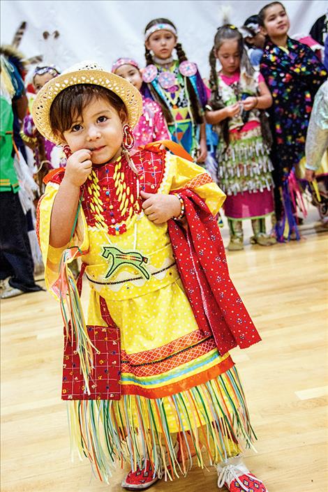 Kendalynn Dusty Bull participates in the powwow.