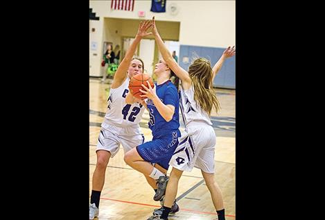 Lady Vikings play some tough defense.