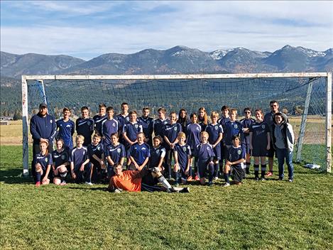 MVCA’s team photo includes goalkeeper Gatlin Schiele, (kneeling) Anna Schiele, Teagan Basden, Euan Newell, Jack Colton, Sarah Fales, Ellie Maddy, Nayeli Windauer, Carson Hupka, Ana Sopke, Stan Redwood, (standing, back) coach Jess Kittle, Liam Doll, Raymond Fales, Patrick Fales, Ace Lake, Lucca Maddy, Breken Clarke, Conner Cornwell, Kaden Nelson, Celia Fales, Jesse Pepion, Kailana Redwood, Amelia Stutzman, Braydon Luikart, Beau Basden, Micaiah Mitchell, Ridge Basden, Rhianwen Basden, coach Spencer Kittle and coach MaKenzie Wegner. Player Ashten Nelson is not pictured.