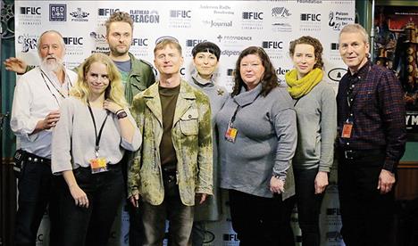 FLiC winners and event directors pose for a photo following announcement of awards. From left are: Frank Tyro (FLiC co-director), Moriah Bame (Best Picture Short Honorable Mention), Dawid Marcinowski (Cinematic Labyrinths), John David Ware (Best Picture Feature), Kasia Keifert (Cinematic Labyrinths), Nancy J. Lilley (Best Documentary), Samara Lerman (Best Female Actor), David King (co-director).