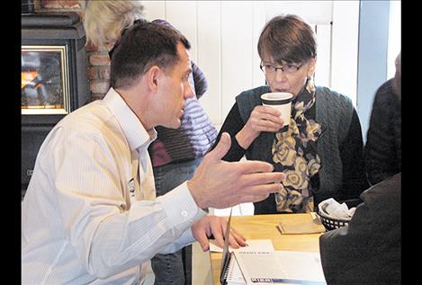 Grant Kier talks with attendees at Blodgett Creamery & Coffee Saloon on Feb. 5.