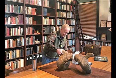 Jim Williams, Region 1 supervisor for Montana Fish, Wildlife & Parks, measures the pending world-record bighorn ram at the Boone & Crockett Club headquarters in Missoula.