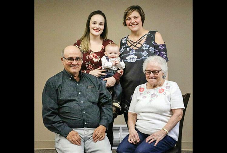 Five generations of the Morigeau family posed for a photo in early February. Seated from left is David Morigeau with his mother, Theresa Morigeau. Standing in the back is granddaughter Claire Frank with great-grandson Aiden Frank and daughter Tracy Morigeau Frank.