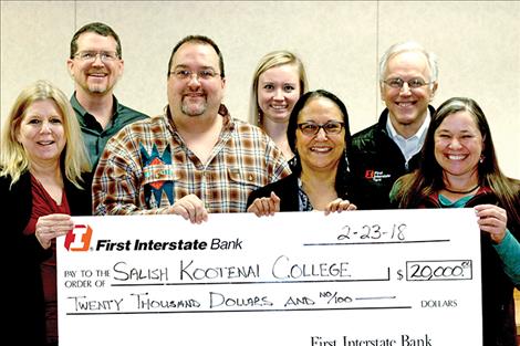 First Interstate Bank recently donated $20,000 for laboratory upgrades in SKC’s Hydrology Department. Pictured from back left are: Shad Hupka, First Interstate Bank Polson; Molly Stammer, Hydrology Senior; Dave Dittman, First Interstate Bank Whitefish President;(front) Audrey Plouffe, SKC Vice President of Business Affairs; Dr. Antony Berthelote, SKC Hydrology Department Head; Francine Dupuis, SKC Foundation Board Chair; Janene Lichtenberg, SKC Wildlife and Fisheries Department Head.