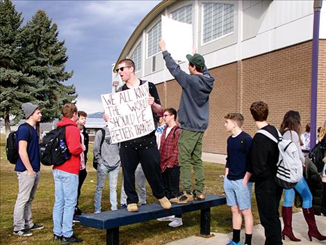 Thirty Polson High School students walked out of a school assembly and gathered together to remember the victims of the Feb. 14 school shooting in Florida.