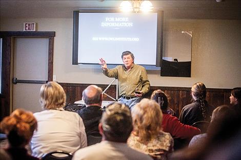 During a presentation at Ninepipes Lodge. Denver Holt shares information about the different species with the public. 