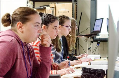 KAren PEterson/Valley JOurnal A group of girls learn coding skills during one of the ChickTech workshops.