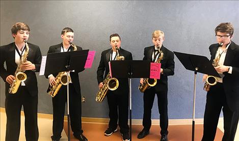 PHS Saxophone Quintet: Matt Hobbs, Calvin Nowlin, Gabe Mergenthaler, MaKauly Morrison, Aubrey Frissell