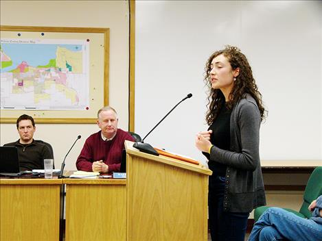 Jordan Broussard, a member of the family that owns the Boardwalk Cafe, speaks to the  Polson City Commission. 