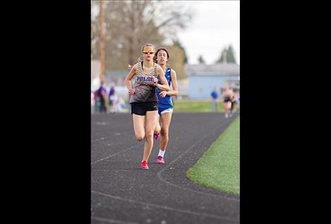 Polson Lady Pirate Molly Sitter and Mission Lady Bulldog Karolyna Buck battle it out during the 1600.