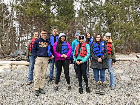 SKC STEM Academy students stand with staff at the Flathead Lake Biological Station at Yellow Bay.