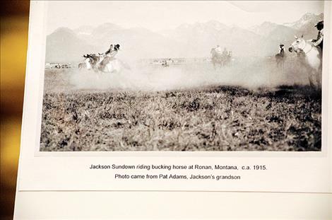 A page from his book  "Jackson Sundown" shows the legend  competing in Ronan in 1915. 