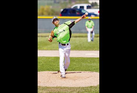 Pitcher Nathan Plant delivers a pitch during the Rockies game against  Cranbrook on Saturday.