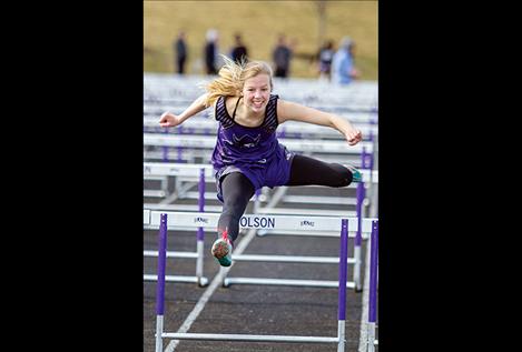 Charlo Lady Viking freshman Carlee Fryberger finishes second in the 100-meter hurdles at the Class C state tournament.  