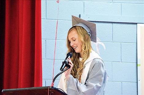 Valedictorian MacKenzie Koet speaks to her class.