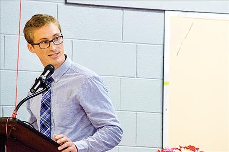  Teacher Ryan Landolfi addresses Arlee graduates.