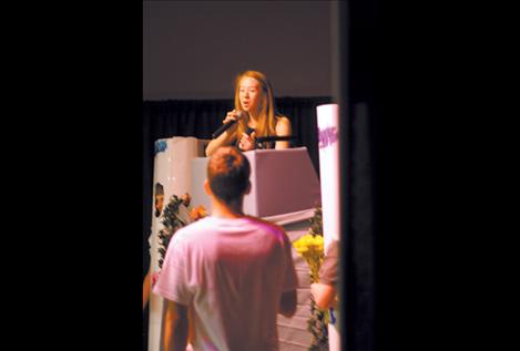 Berit DeGrandpre as Juliet, having just cast aside her script in favor of an off-the-cuff speech, gives Trinceton Brown as Romeo more than he bargained for.
