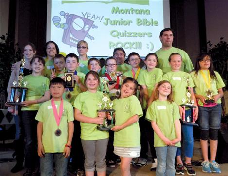 Polson Junior Bible Quiz teams show off their awards after the state competition April 12-13 at Polson’s New Life Christian Center.