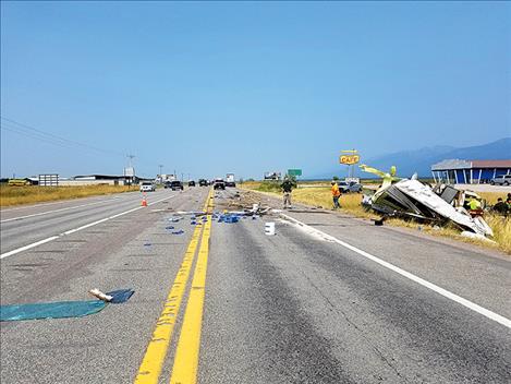 A motor home sits on the side of the road in pieces  after a wreck on U.S. Highway 93. Traffic was blocked for about an hour. 