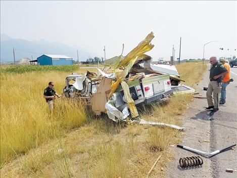 A motor home sits on the side of the road in pieces  after a wreck on U.S. Highway 93. Traffic was blocked for about an hour. 