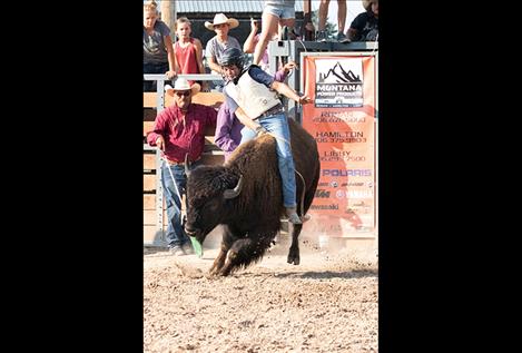 Garrett O’Connor won the wild buffalo ride with a time of 2.46 seconds.