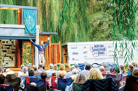 The character Don Adriano de Armado takes the stage in the Montana Shakespeare in the Parks production of “Love’s Labour’s Lost” in  Charlo on Saturday. 