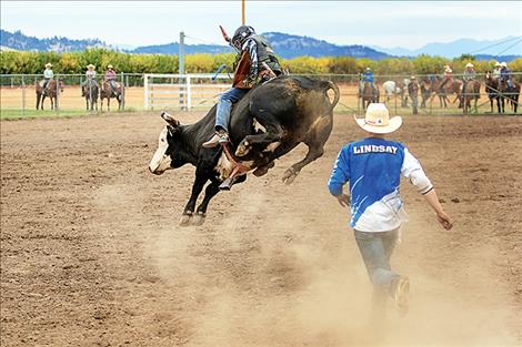 Polson’s Gavin Knutson won the bull riding with his 71-point ride. 