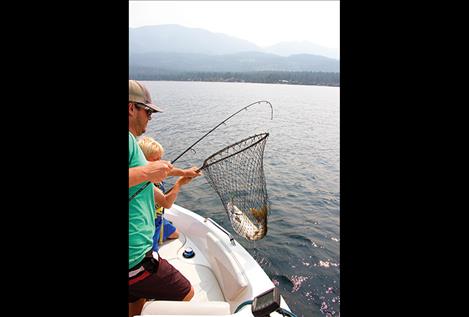 This big lake trout, reeled in recently near Skidoo Bay, was caught with a Zimmer jig.