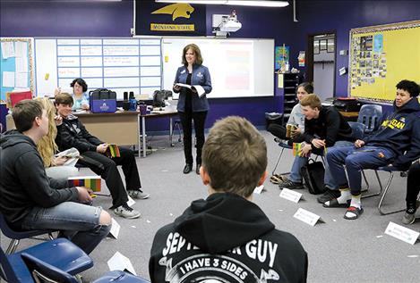 Jane Wolery, a Montana State University Extension agent in Choteau, teaches Power High School students the Youth Aware of Mental Health program last May.