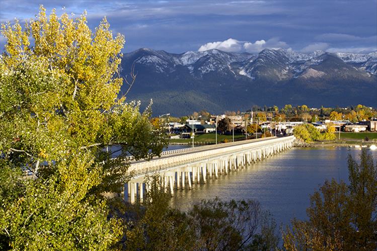 Polson's Armed Forces Memorial Bridge is brightly lit by the setting sun on a recent fall evening.