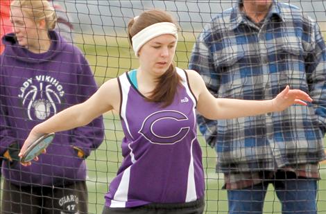 McKalistar Rosenbaum winds up to hurl the discus during competition at the Lake County Invitational.