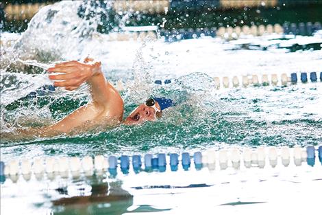 Lake Monster August Hertz swims to a first place finish in the 100-yard freestyle.