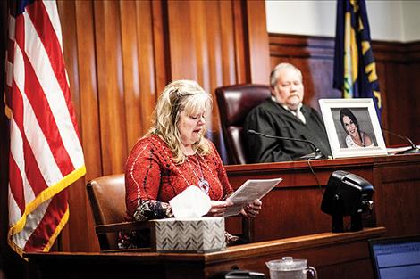 Pamela Harris, Cassandra’s mother, reads a letter asking for the maximum punishment before Joseph Conko Parizeau, Jr. is sentenced