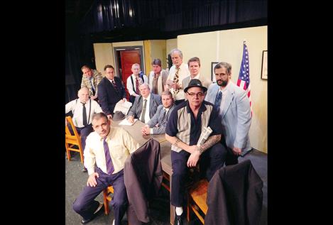 Jurors in "12 Angry Men" include Bud Davis, seated with newspaper, and Bob DiGiallonardo, Ron Martin-Dent, Jim Siragusa, Steve Alexander, Louis Jepson, Les Lundeen, Jeff Jennison, Nick Marquardt, Neal Lewing, Mike Gillpatrick and Kyle Stinger, clockwise.