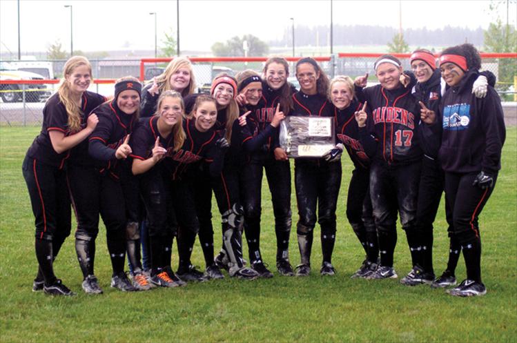 Ronan Maidens Danielle Richwine, Amanda Morency, Sam Coleman, Larissa Waters (manager), Jordyn Clairmont, Alaina Madsen, Kaitlyn Sassaman, Kendra Starkel, Ashleigh Lynch, McKenzie Dulmes, Madison Barber, Jasmine Bocksnick and Courtney Taylor show off their Western B-C divisional softball championship plaque. The Maidens are headed to state starting Thursday in Great Falls.