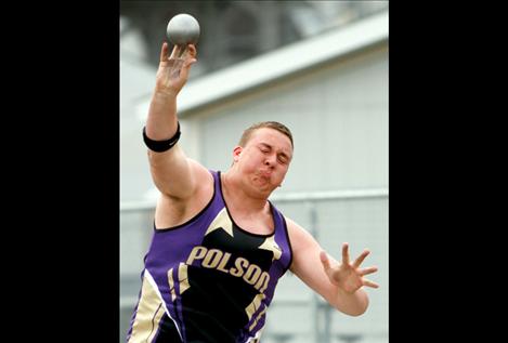 Senior Riley Sampson hurls the shot put during the Lake County IInvitational last month. Sampson was crowned the Northwestern A divisional champ in shot put last weekend with a winning toss of 53 feet, 7 inches. 