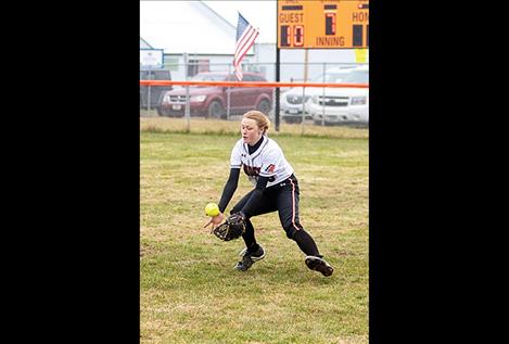 Maiden outfielder Julia Daley makes a play at the ball. 