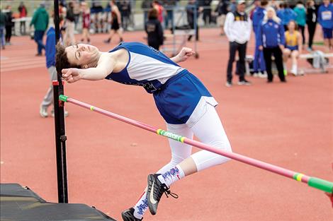 Mission Lady Bulldog  Afton Brander competes in  the high jump event.